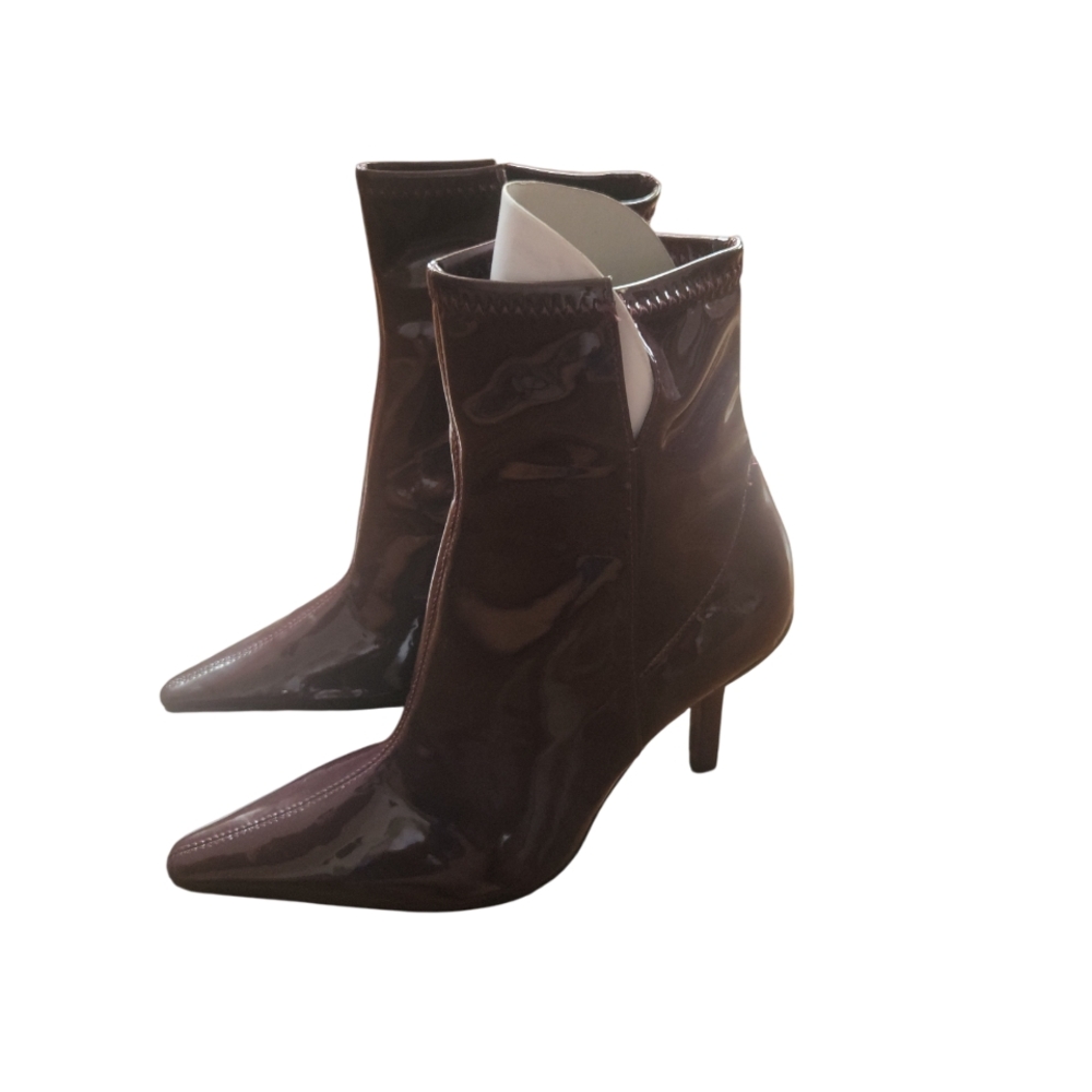 Zara Glossy Dark Brown Heeled Boots - Picture 2 of 12